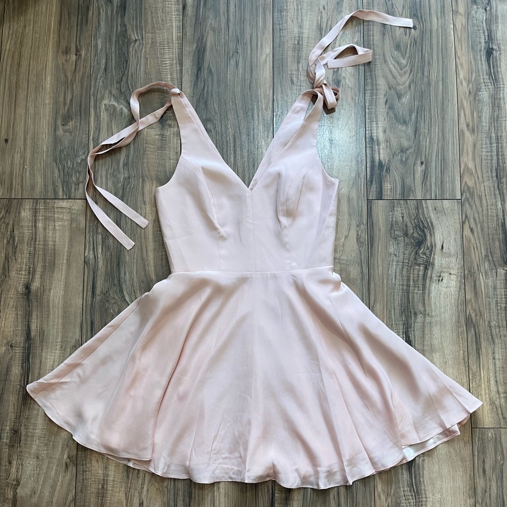 AMANDA UPRICHARD Fit and Flare Sleeveless Shoulder Bow V Neck Mini Dress S